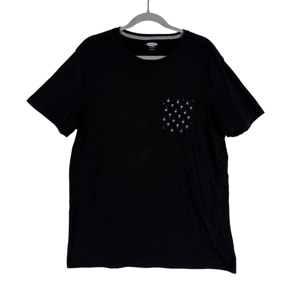 Old Navy Shirt Mens Large Black Palm Tree Pocket Tee Soft-Washed Tagless
